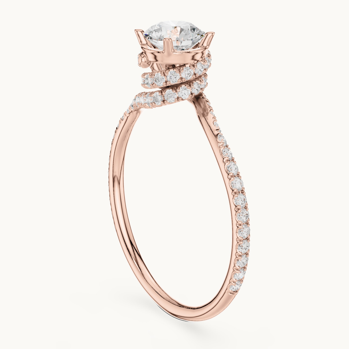 Round lab-grown diamond swirl pavé engagement ring in 14K rose gold, 0.84 CT TW, view 1