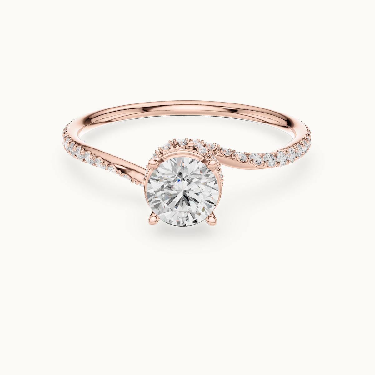 Round lab-grown diamond swirl pavé engagement ring in 14K rose gold, 0.84 CT TW, view 4
