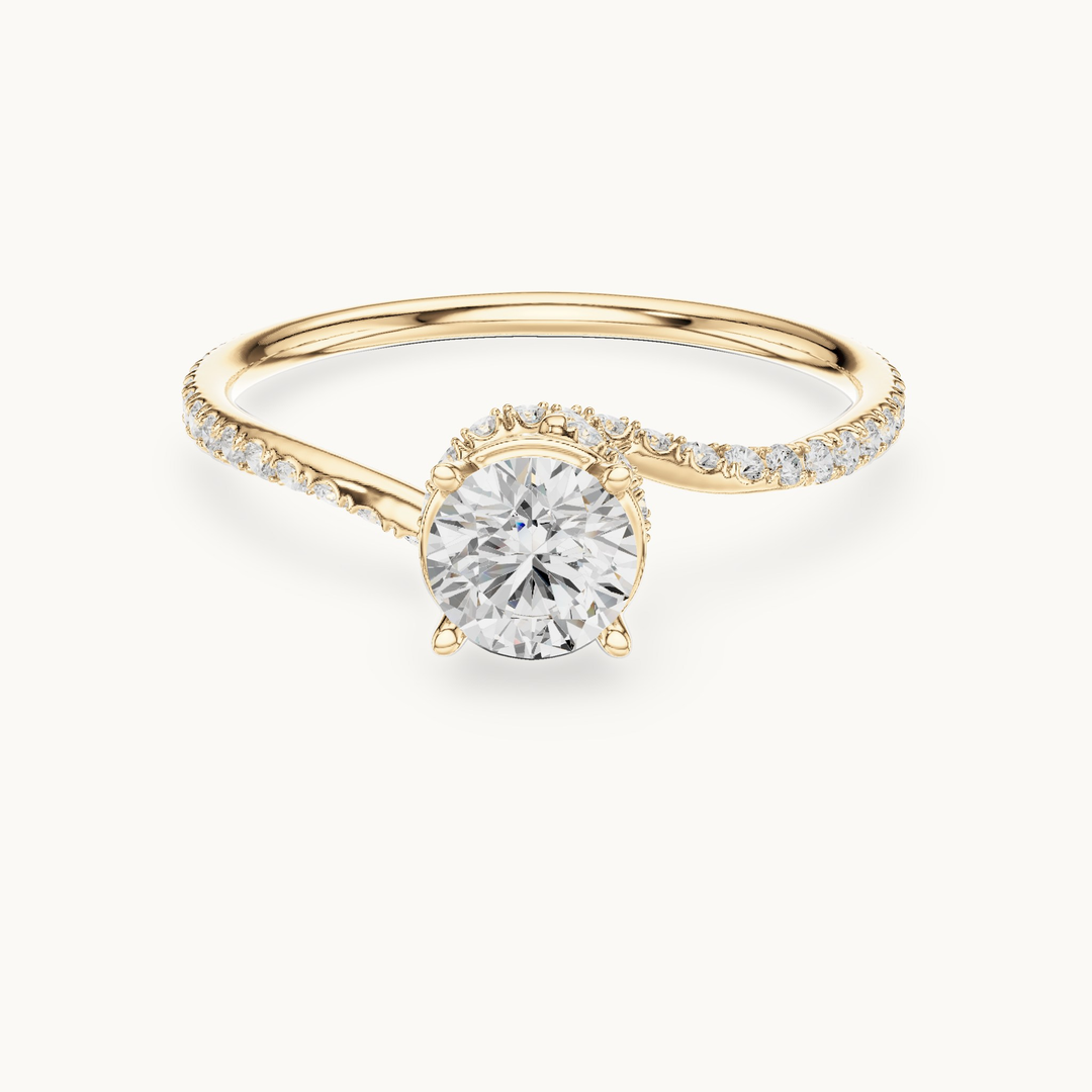 Round lab-grown diamond swirl pavé engagement ring in 14K yellow gold, 0.84 CT TW, view 4