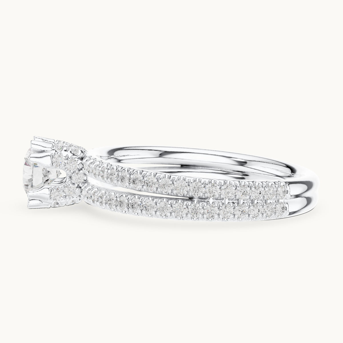 Round lab-grown diamond hidden halo double-row pavé engagement ring in white gold, 1.27 CT TW, view 3