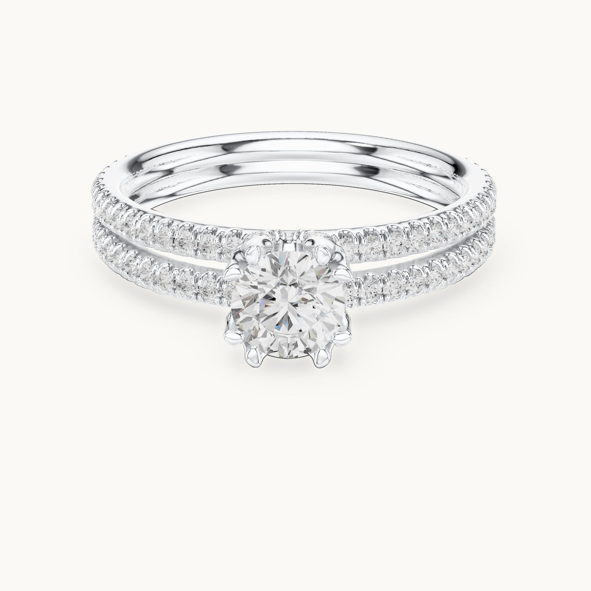 Round lab-grown diamond hidden halo double-row pavé engagement ring in white gold, 1.27 CT TW, view 4