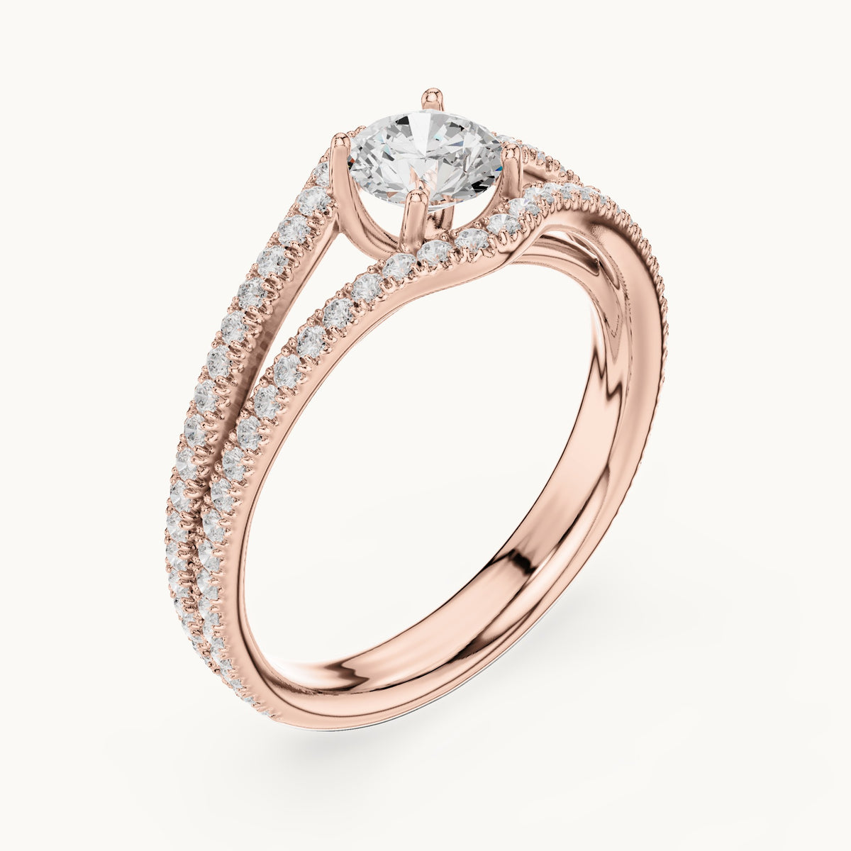 Round lab-grown diamond split shank pavé engagement ring in rose gold, 1.25 CT TW, view 2