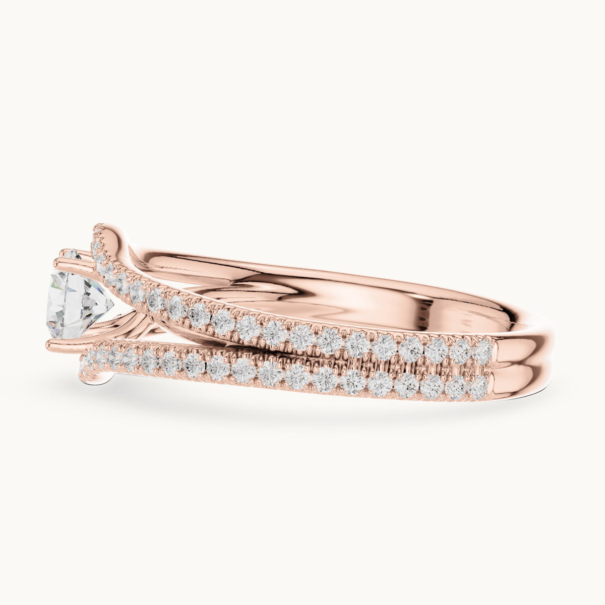 Round lab-grown diamond split shank pavé engagement ring in rose gold, 1.25 CT TW, view 3