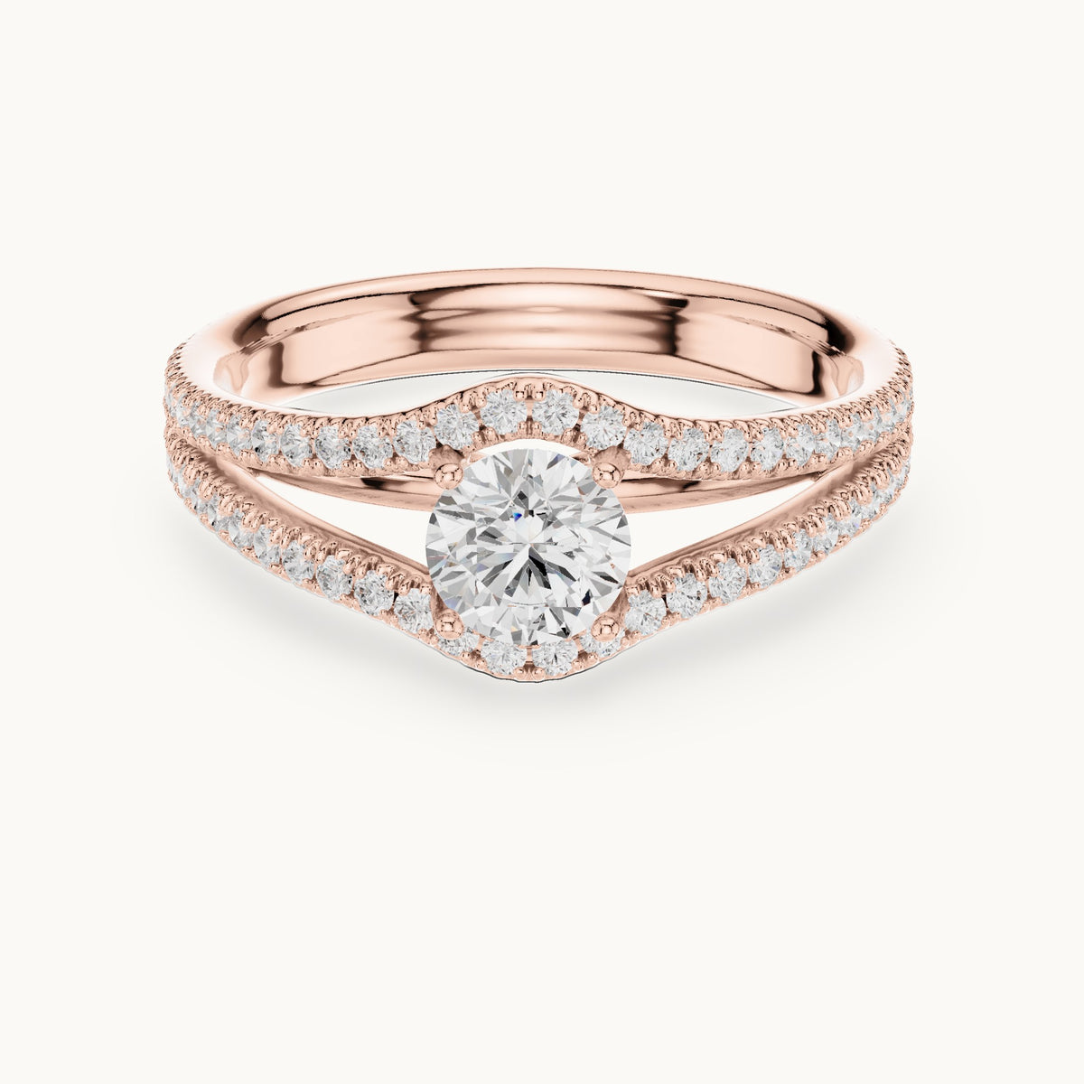 Round lab-grown diamond split shank pavé engagement ring in rose gold, 1.25 CT TW, view 4