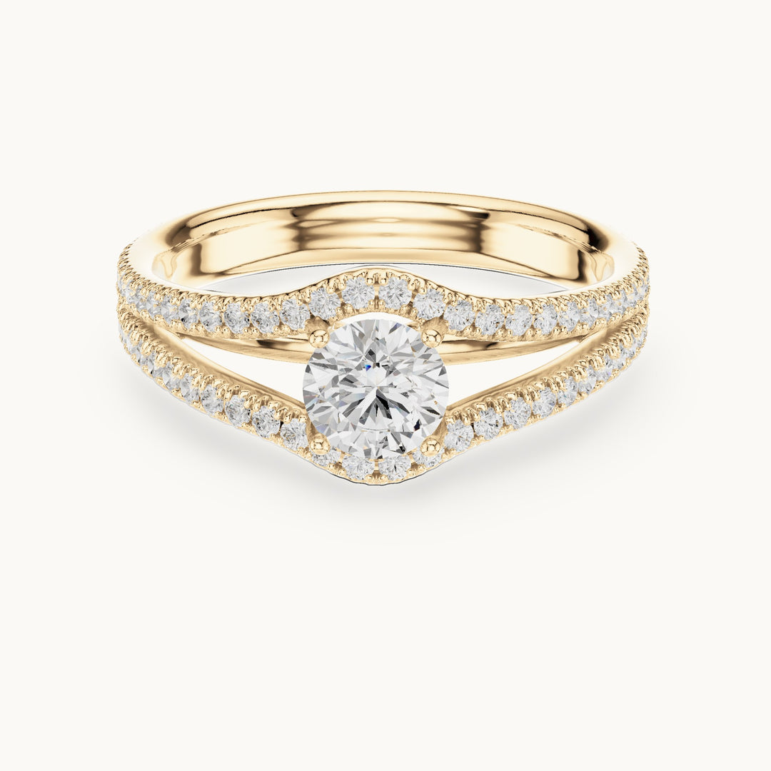 Round lab-grown diamond split shank pavé engagement ring in yellow gold, 1.25 CT TW, view 4