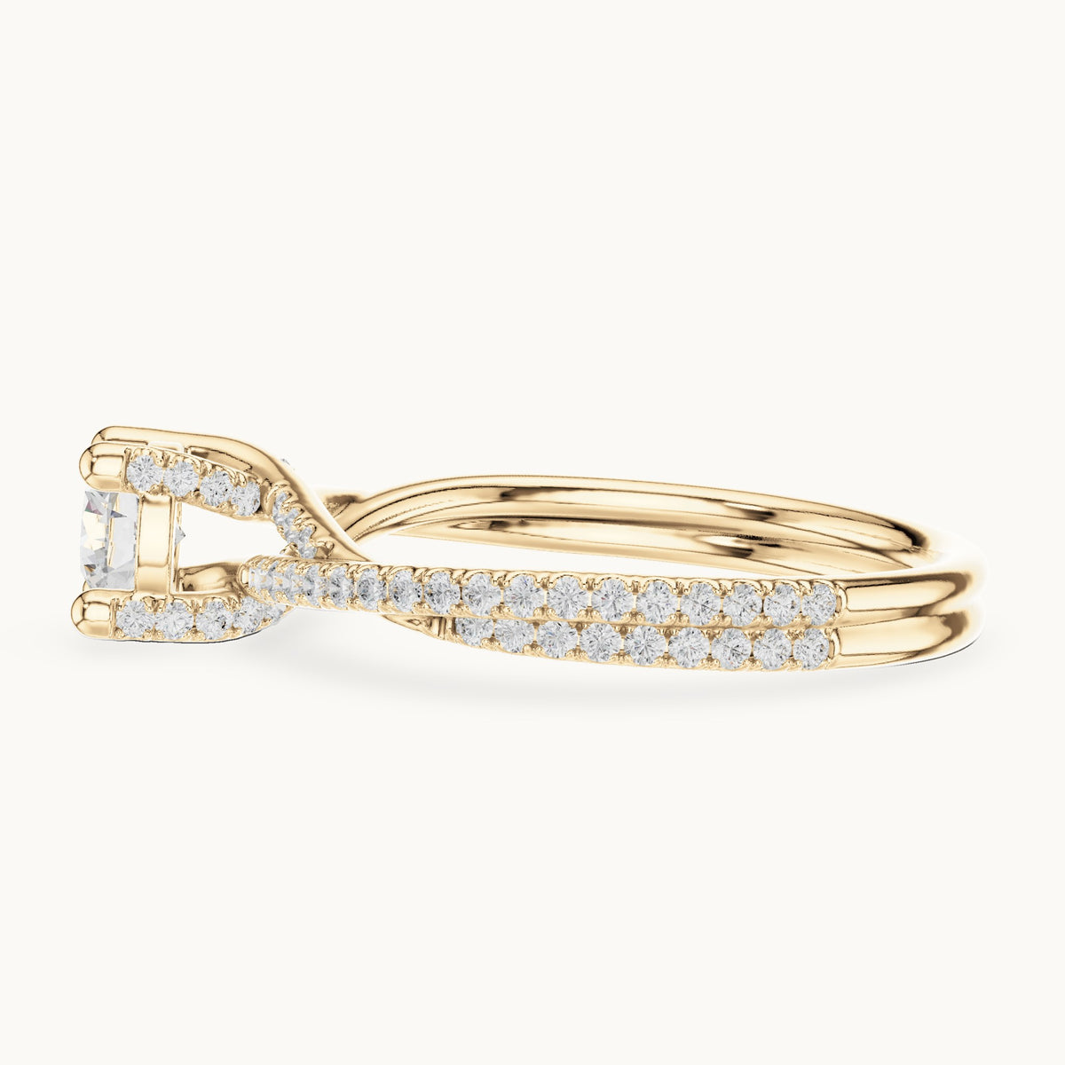 Round lab-grown diamond twisted pavé solitaire engagement ring in yellow gold, 0.888 CT TW, view 3