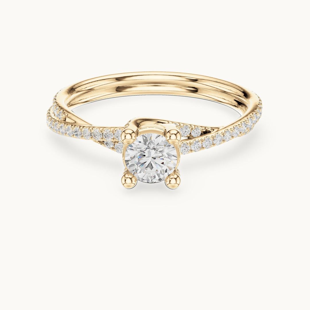 Round lab-grown diamond twisted pavé solitaire engagement ring in yellow gold, 0.888 CT TW, view 4