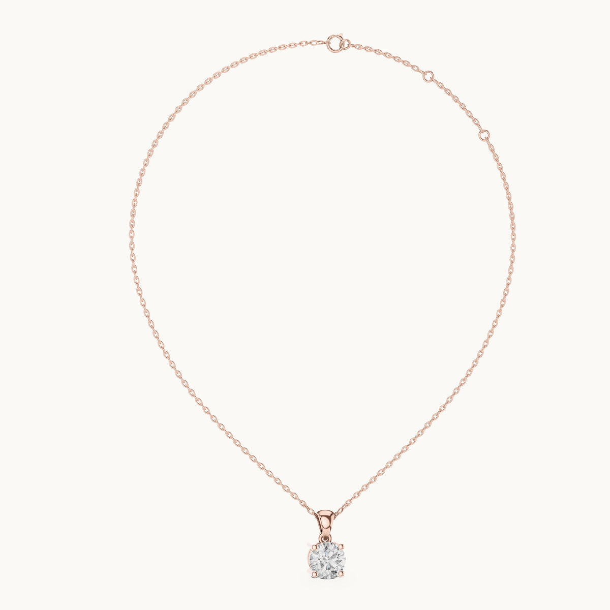 Round lab-grown diamond classic basket solitaire pendant in rose gold, 1.00 CT TW, view 1