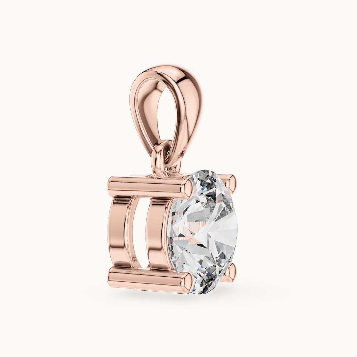 Round lab-grown diamond classic basket solitaire pendant in rose gold, 1.00 CT TW, view 3