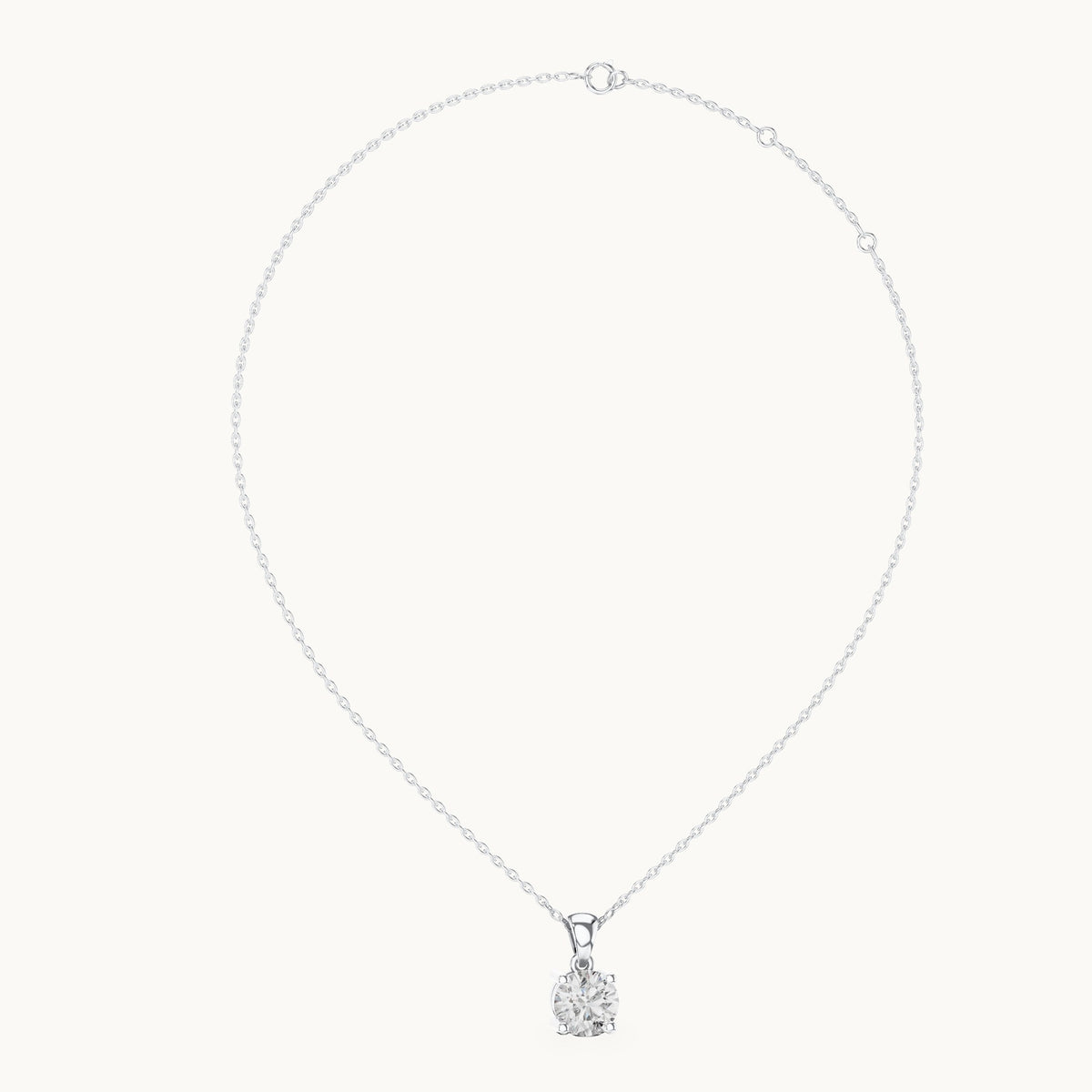 Round lab-grown diamond classic basket solitaire pendant in white gold, 1.00 CT TW, view 1