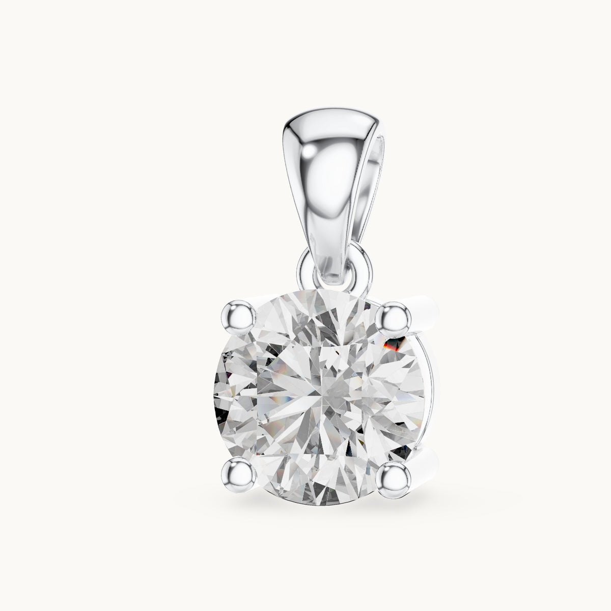 Round lab-grown diamond classic basket solitaire pendant in white gold, 1.00 CT TW, view 2