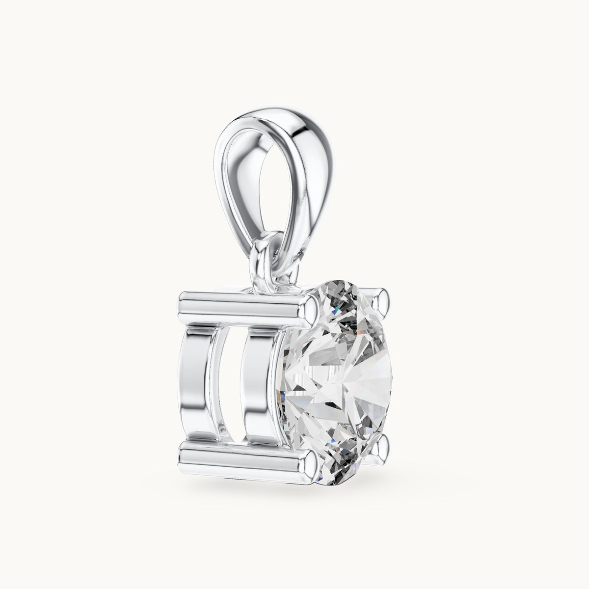 Round lab-grown diamond classic basket solitaire pendant in white gold, 1.00 CT TW, view 3