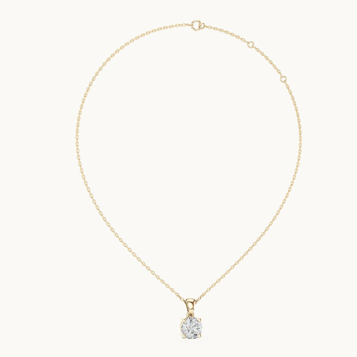 Round lab-grown diamond classic basket solitaire pendant in yellow gold, 1.00 CT TW, view 1