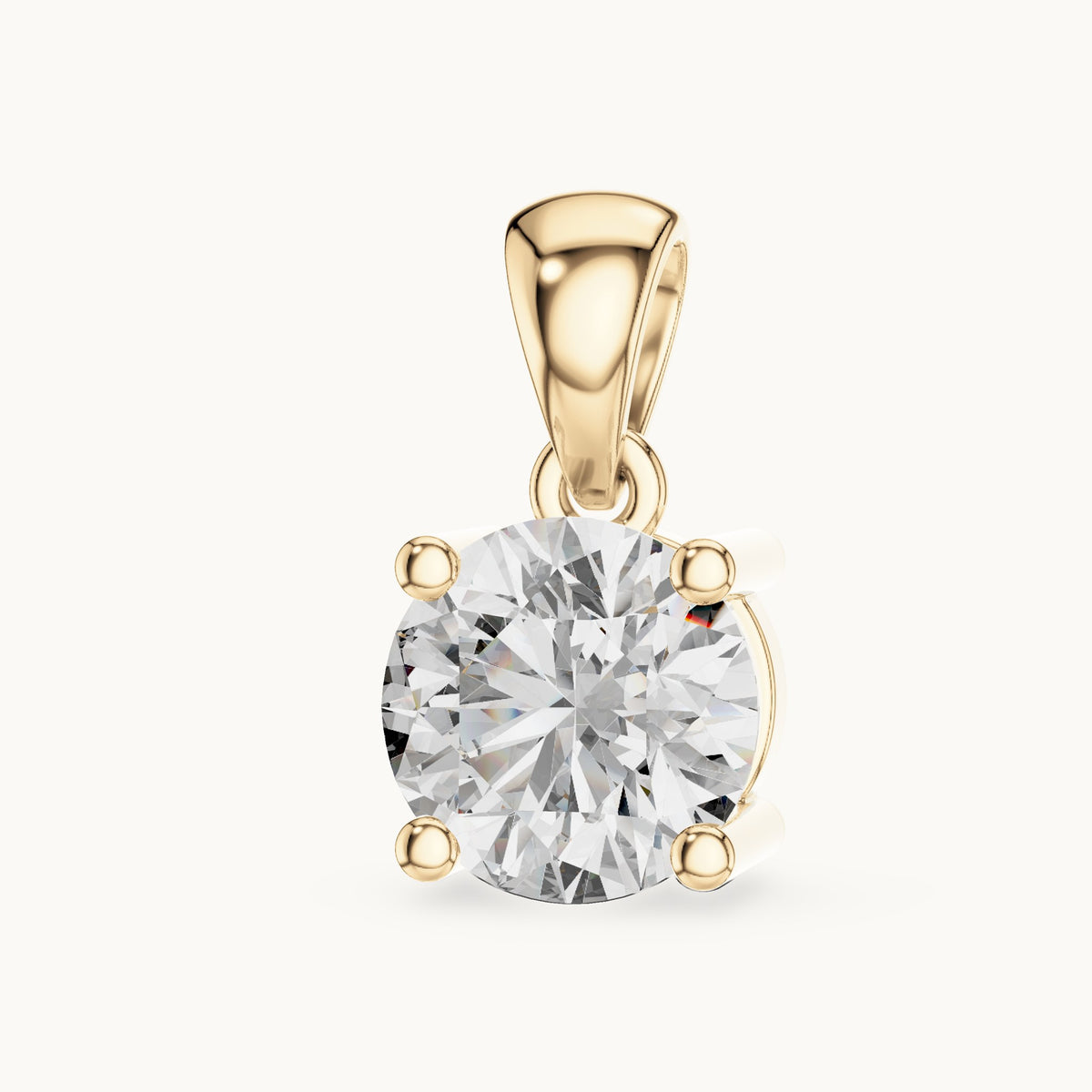 Round lab-grown diamond classic basket solitaire pendant in yellow gold, 1.00 CT TW, view 2