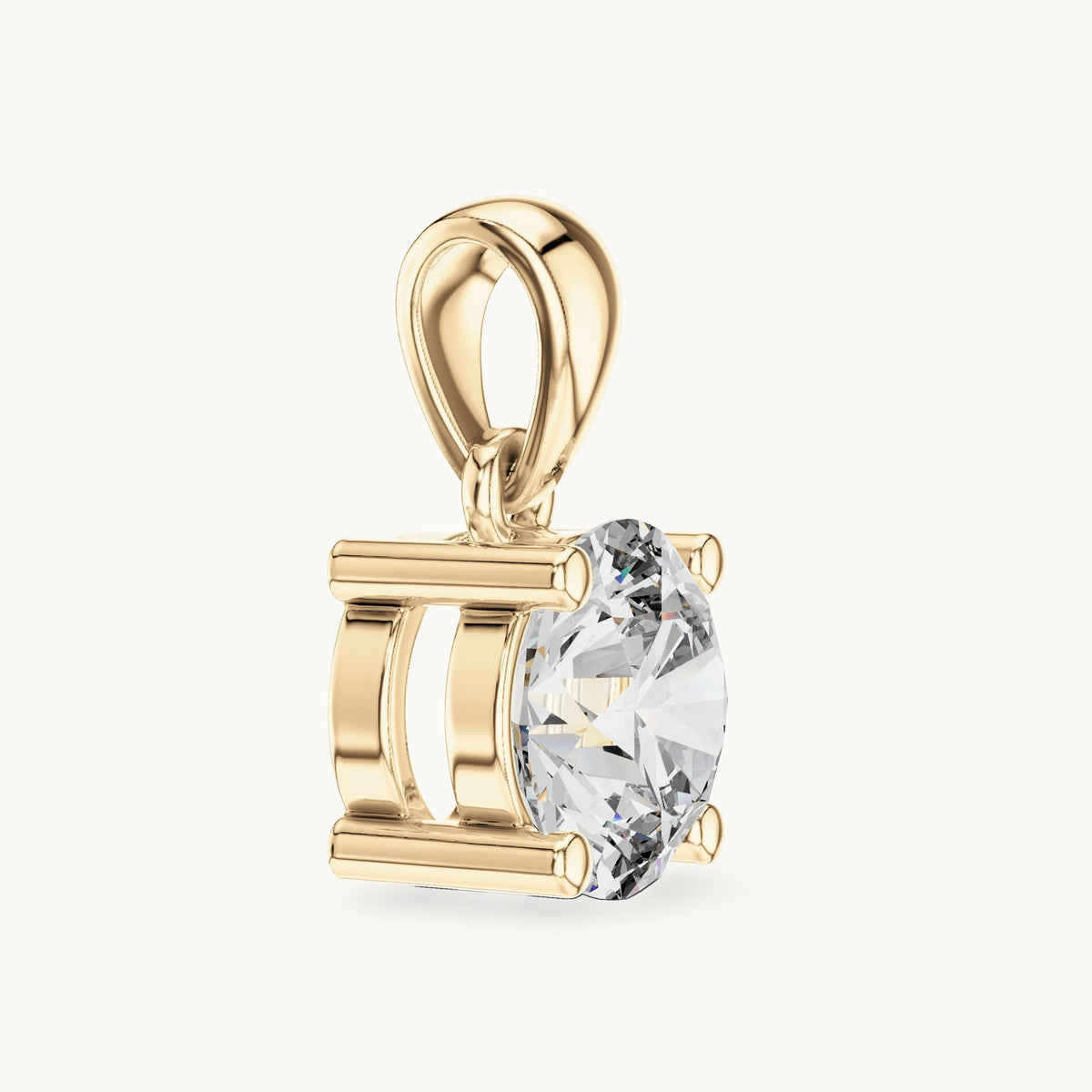 Round lab-grown diamond classic basket solitaire pendant in yellow gold, 1.00 CT TW, view 3
