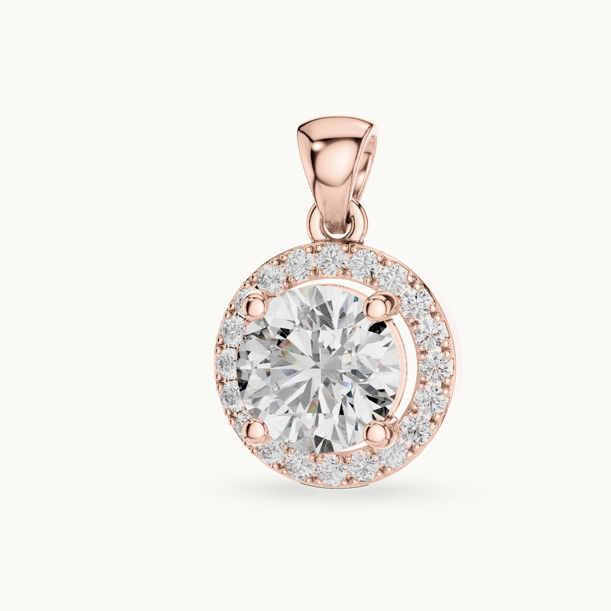 Round lab-grown diamond halo pendant in rose gold, 1.20 CT TW, view 2