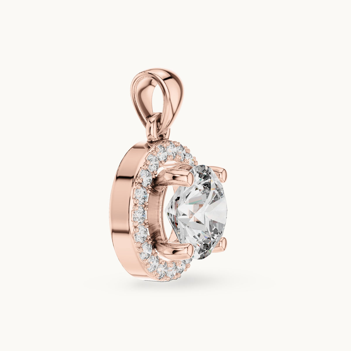 Round lab-grown diamond halo pendant in rose gold, 1.20 CT TW, view 3