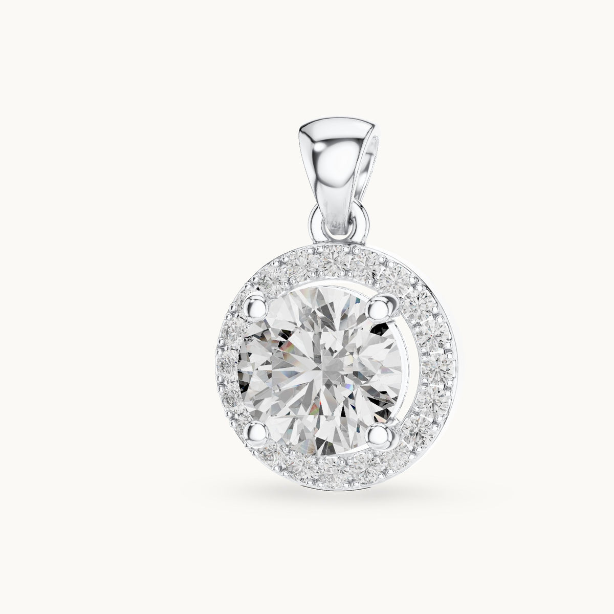 Round lab-grown diamond halo pendant in white gold, 1.20 CT TW, view 2