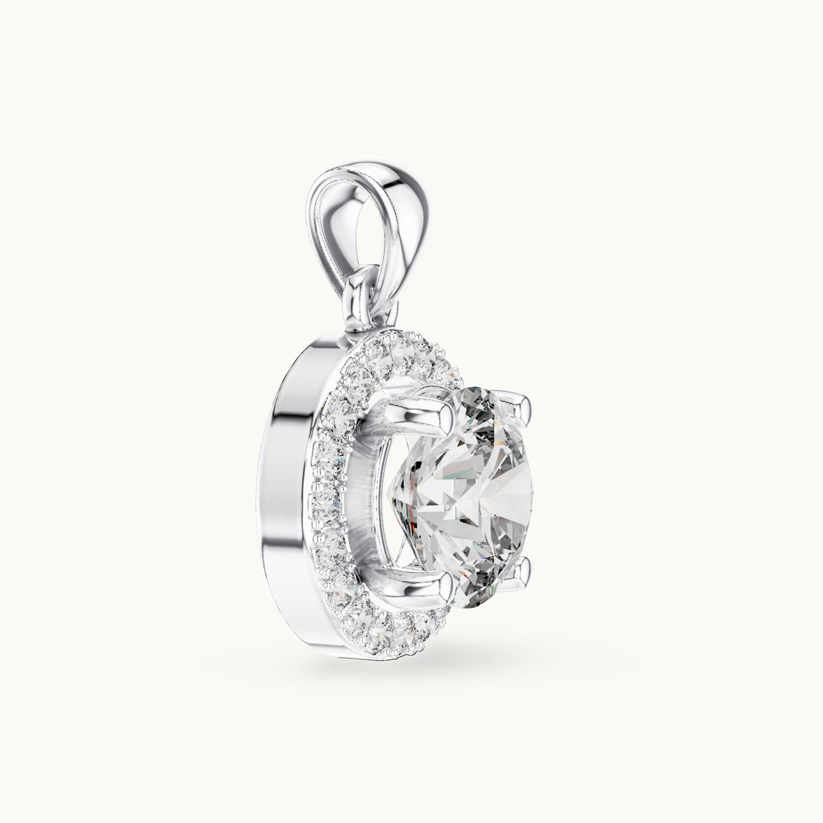 Round lab-grown diamond halo pendant in white gold, 1.20 CT TW, view 3