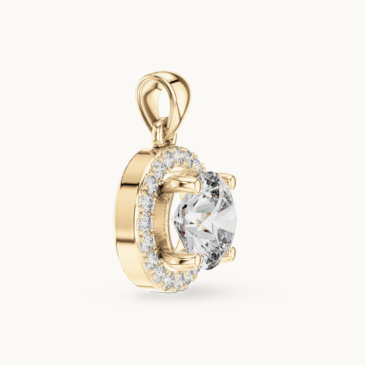 Round lab-grown diamond halo pendant in yellow gold, 1.20 CT TW, view 3