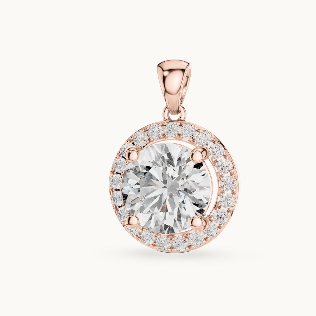 Round lab-grown diamond halo pendant in rose gold, 3.22 CT TW, view 2