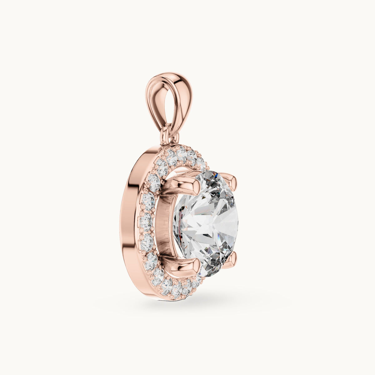 Round lab-grown diamond halo pendant in rose gold, 3.22 CT TW, view 3