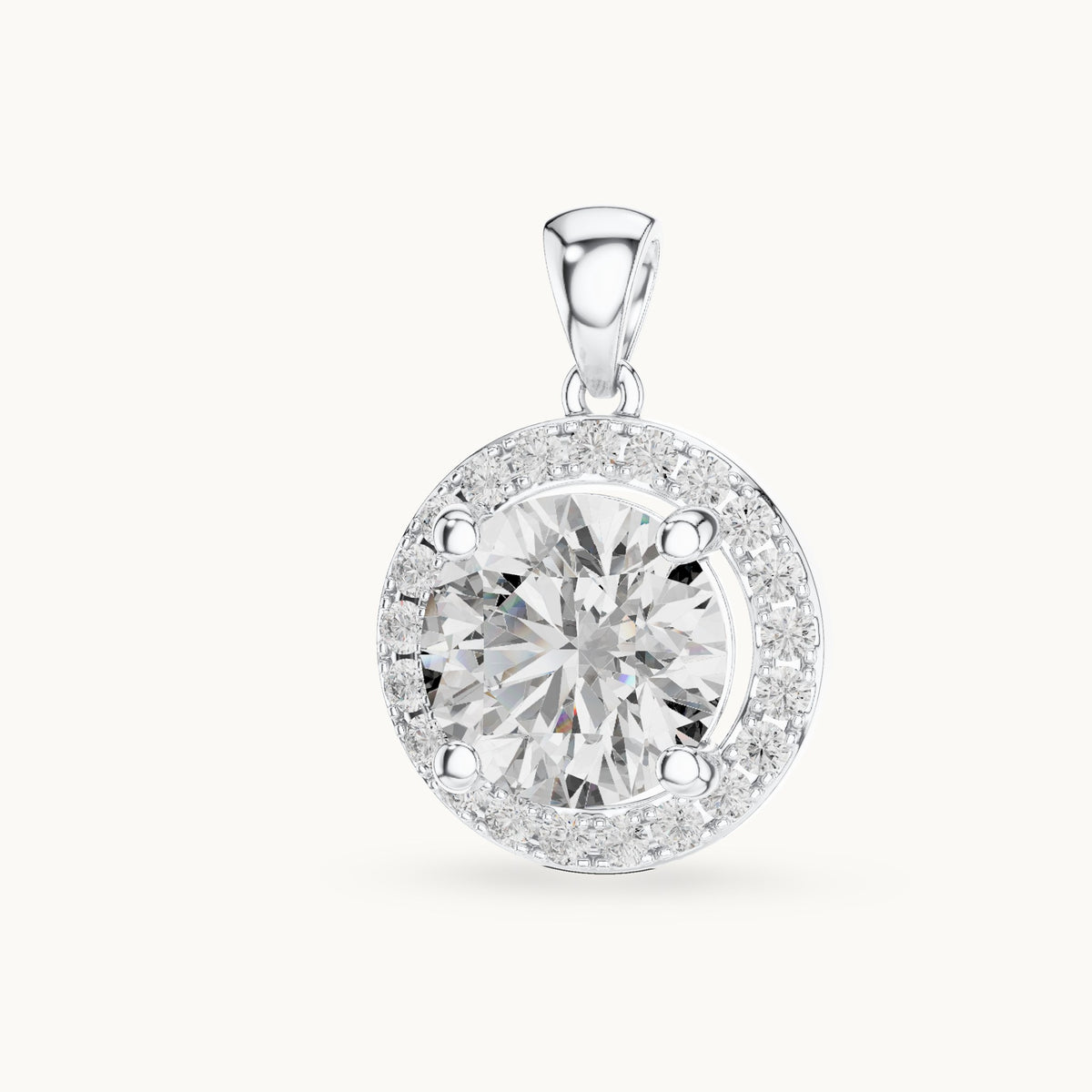Round lab-grown diamond halo pendant in white gold, 3.22 CT TW, view 2