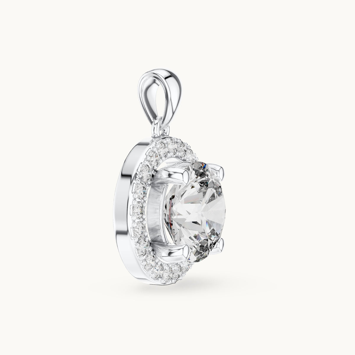 Round lab-grown diamond halo pendant in white gold, 3.22 CT TW, view 3