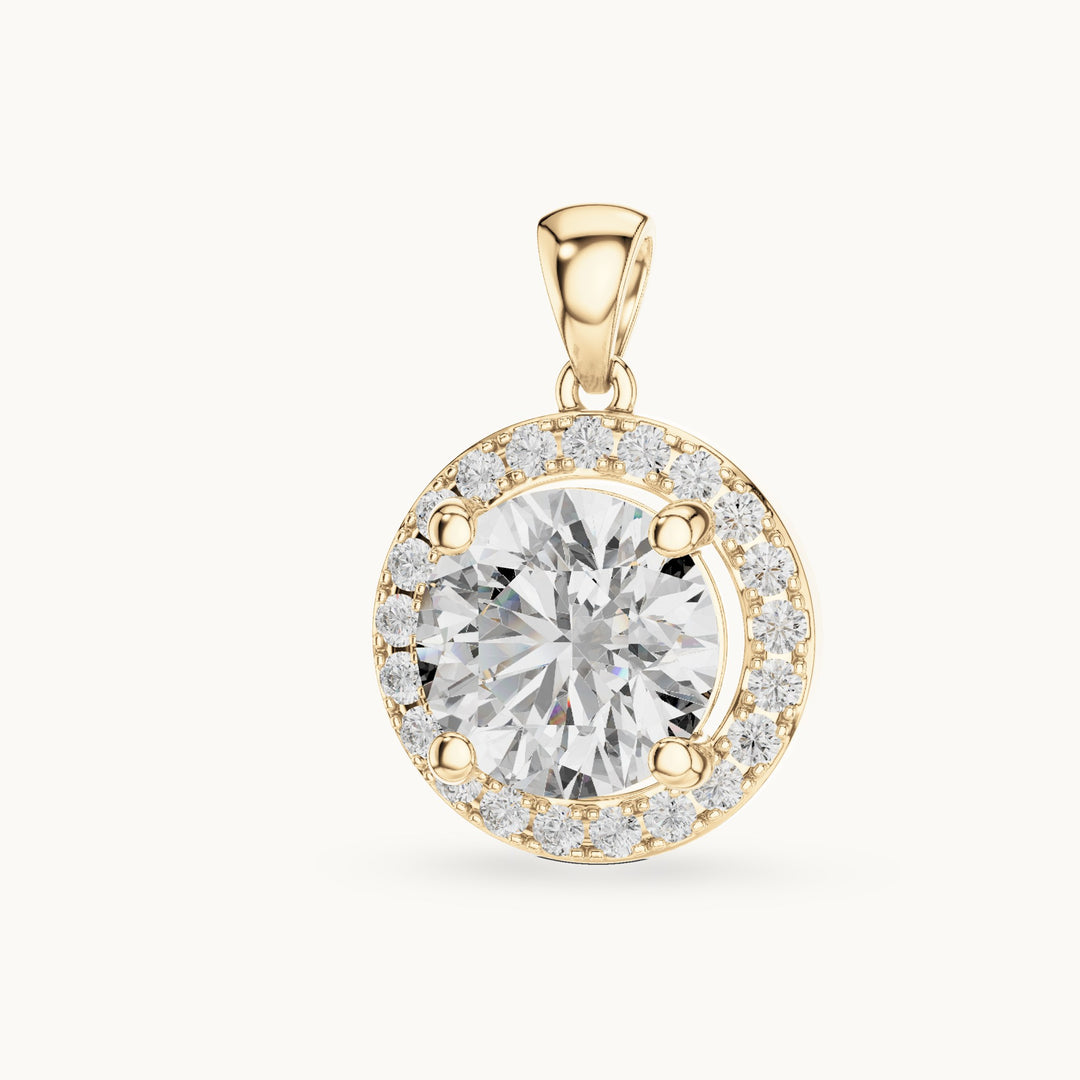 Round lab-grown diamond halo pendant in yellow gold, 3.22 CT TW, view 2
