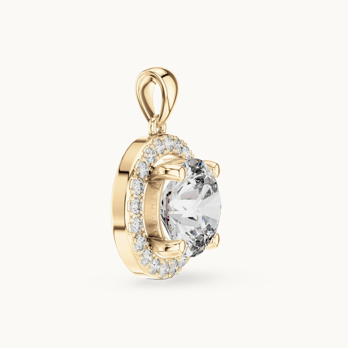 Round lab-grown diamond halo pendant in yellow gold, 3.22 CT TW, view 3