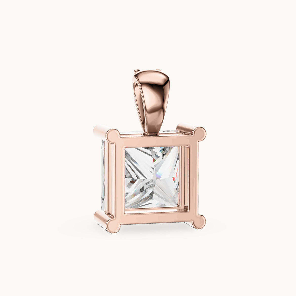 Princess-cut and round lab-grown diamond solitaire pendant with diamond bail in rose gold, 2.043 CT TW, view 4