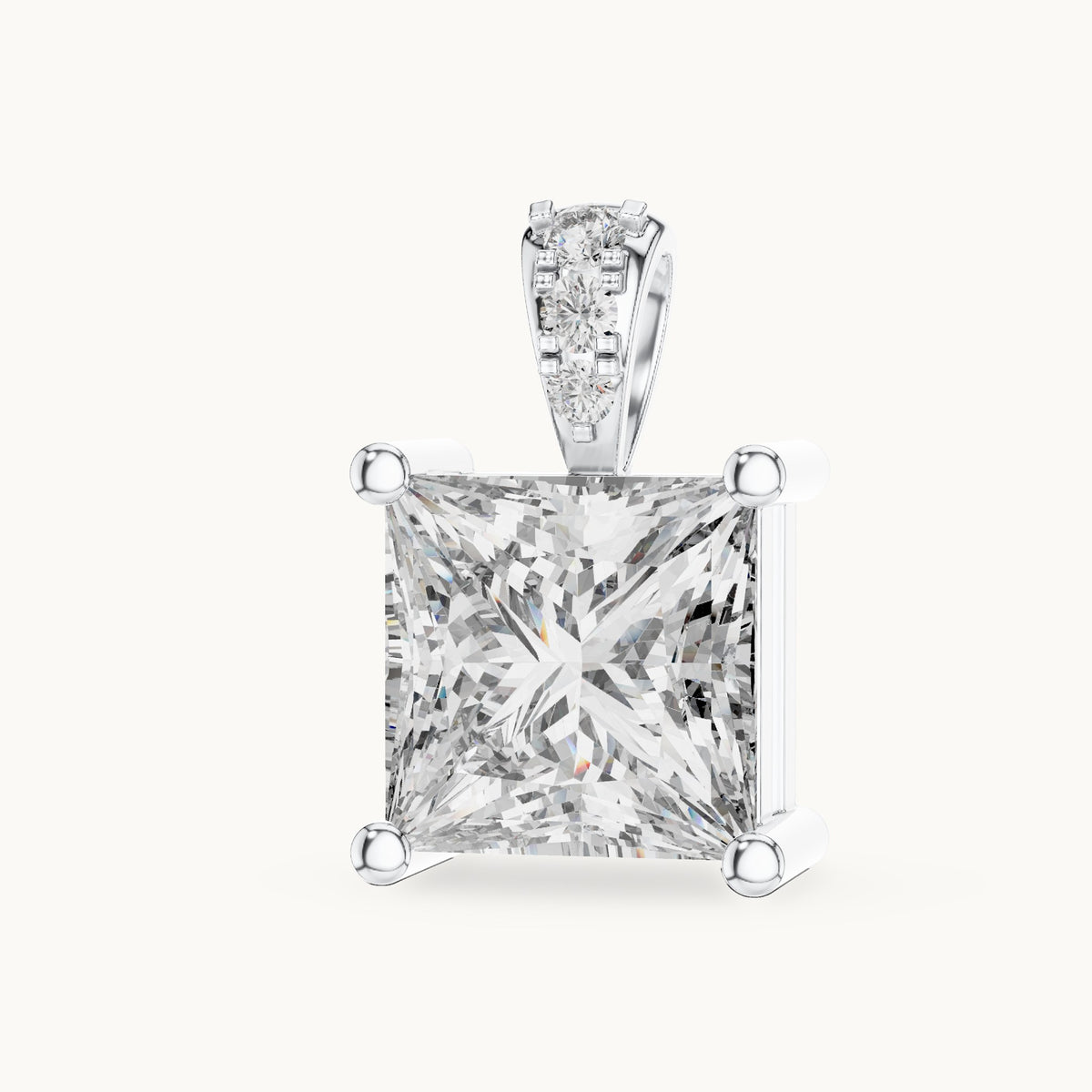 Princess-cut and round lab-grown diamond solitaire pendant with diamond bail in white gold, 2.043 CT TW, view 2
