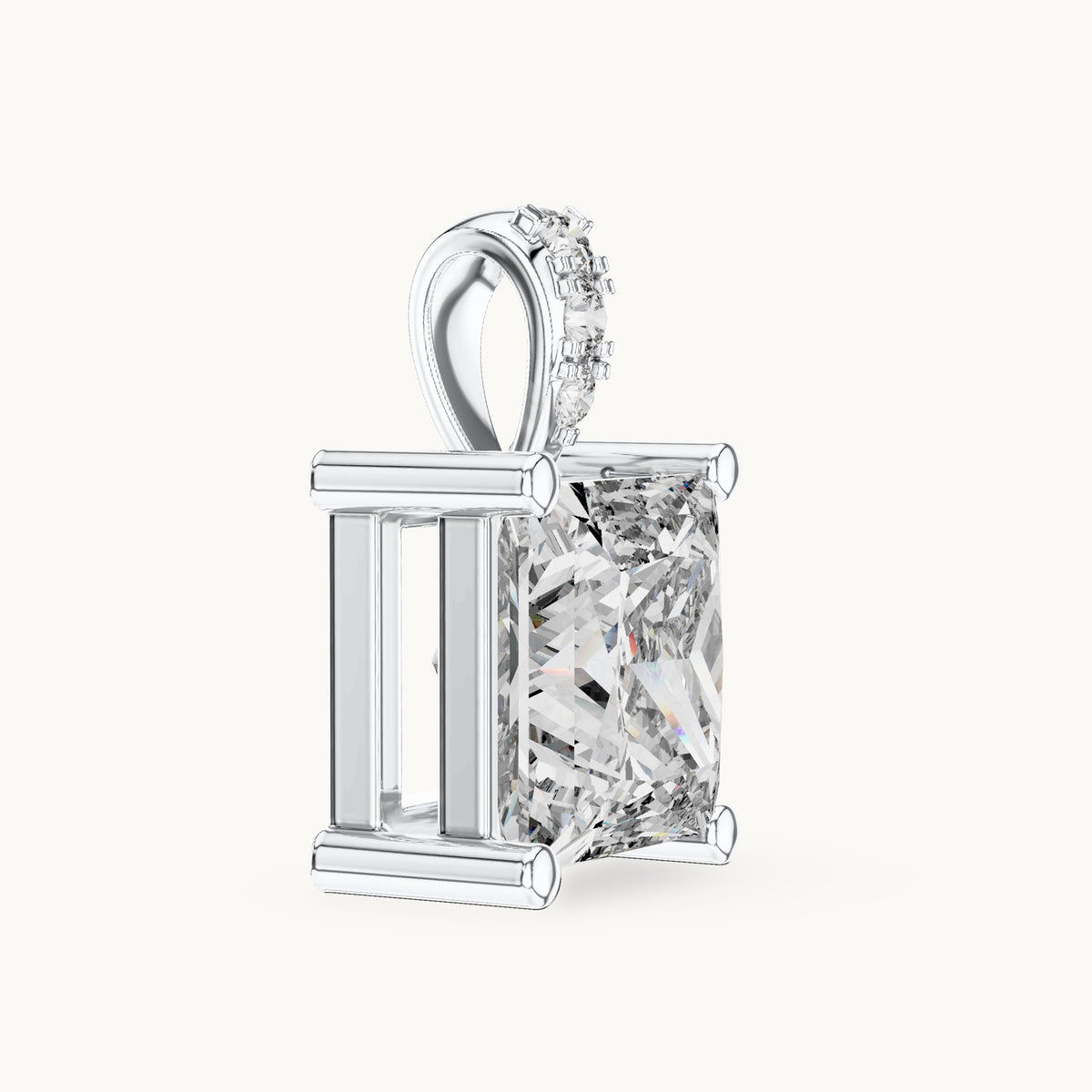 Princess-cut and round lab-grown diamond solitaire pendant with diamond bail in white gold, 2.043 CT TW, view 3