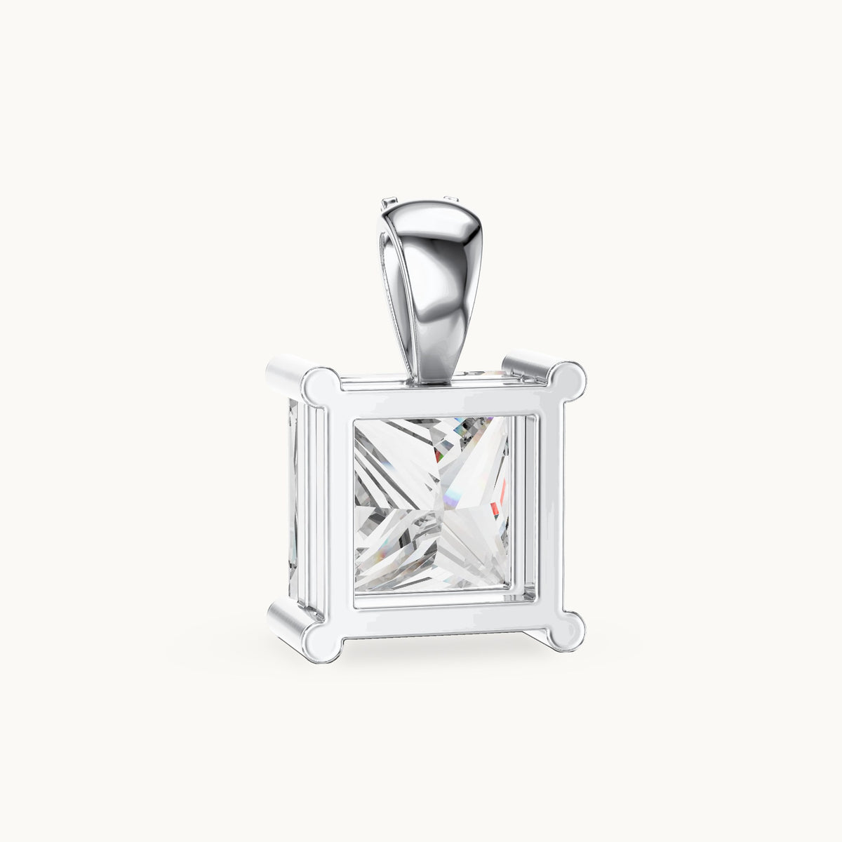 Princess-cut and round lab-grown diamond solitaire pendant with diamond bail in white gold, 2.043 CT TW, view 4