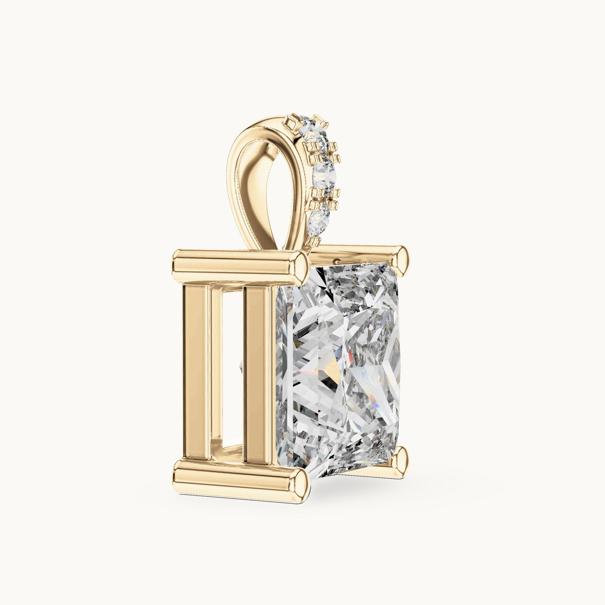 Princess-cut and round lab-grown diamond solitaire pendant with diamond bail in yellow gold, 2.043 CT TW, view 3