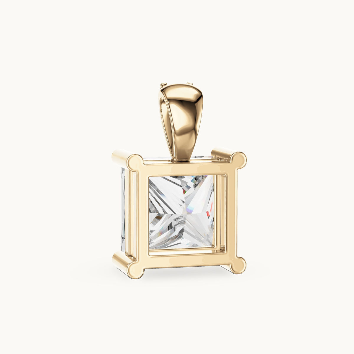 Princess-cut and round lab-grown diamond solitaire pendant with diamond bail in yellow gold, 2.043 CT TW, view 4