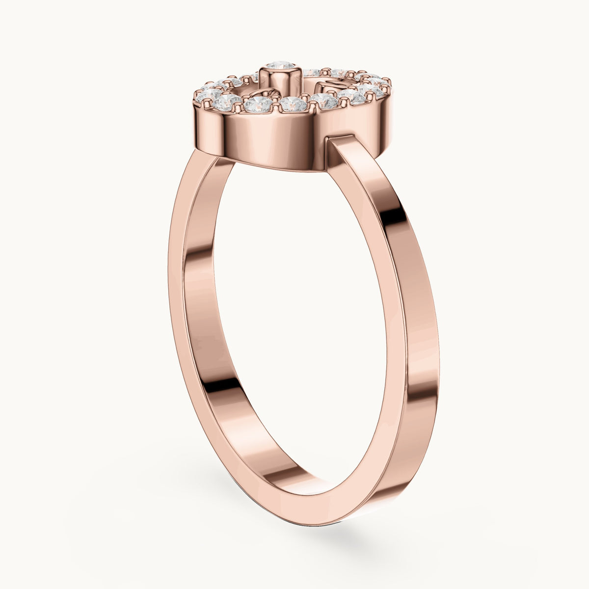 Round lab-grown diamond open frame ring in rose gold, 0.17 CT TW, view 1