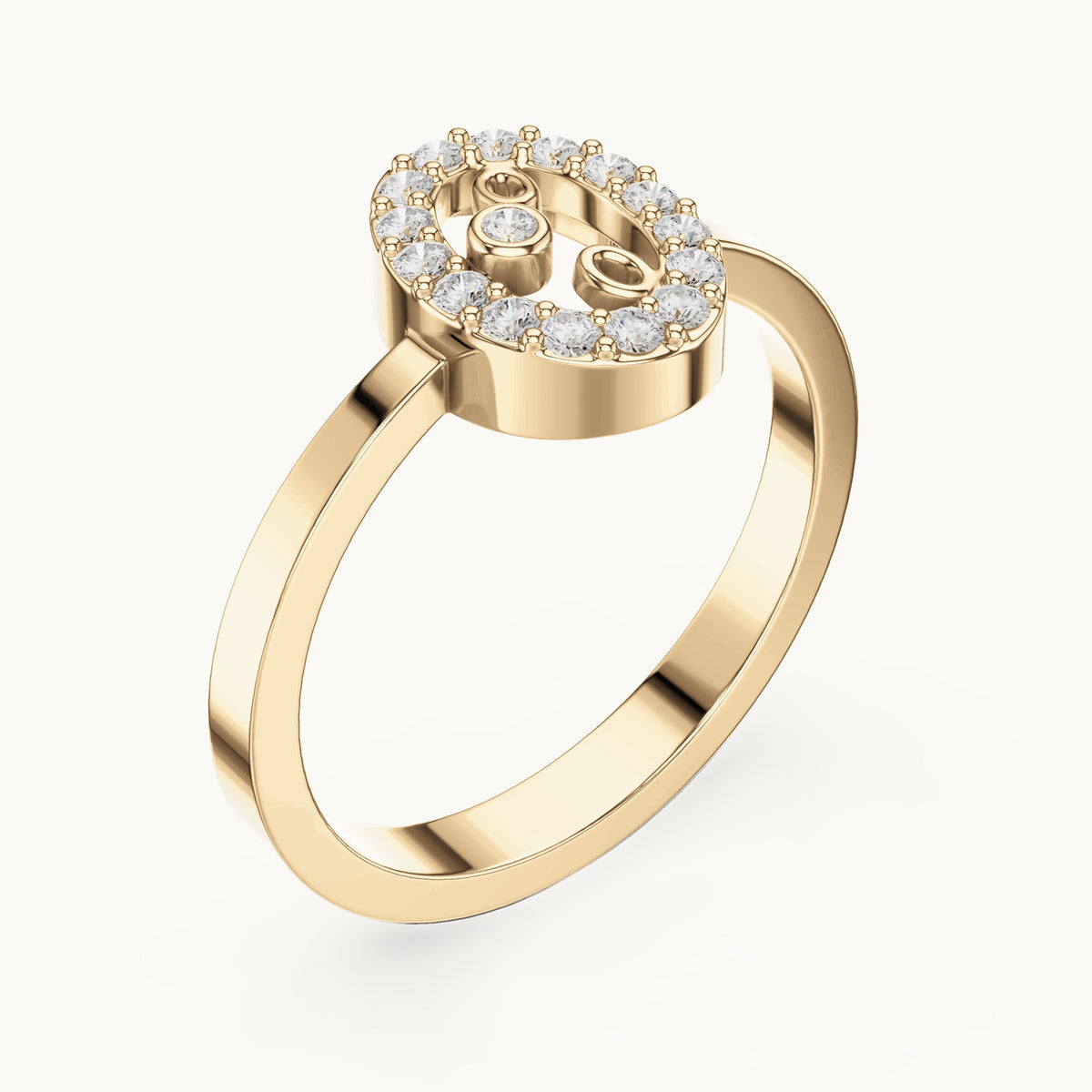 Round lab-grown diamond open frame ring in yellow gold, 0.17 CT TW, view 2