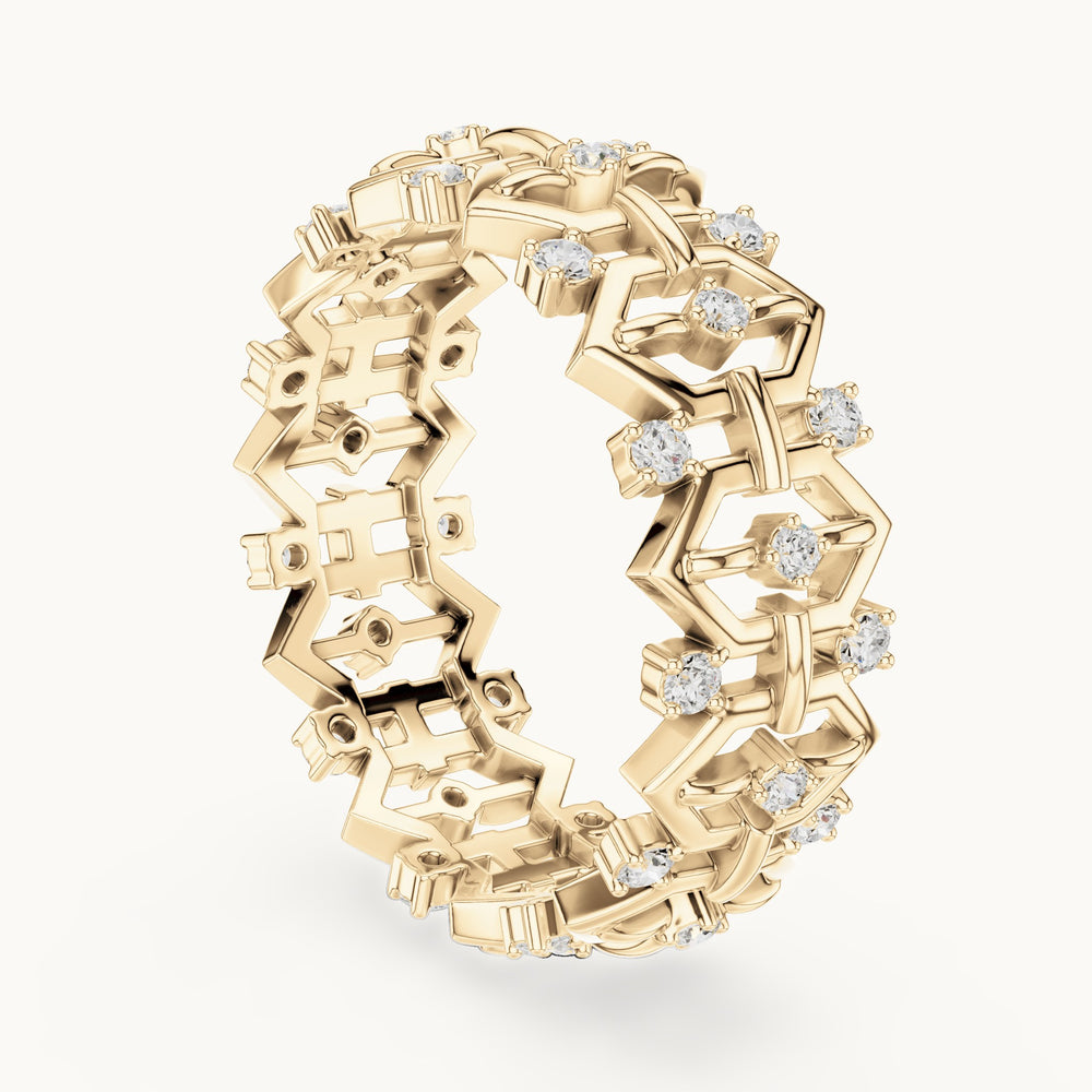 Round lab-grown diamond openwork full eternity band in yellow gold, 0.308 CT TW, view 1
