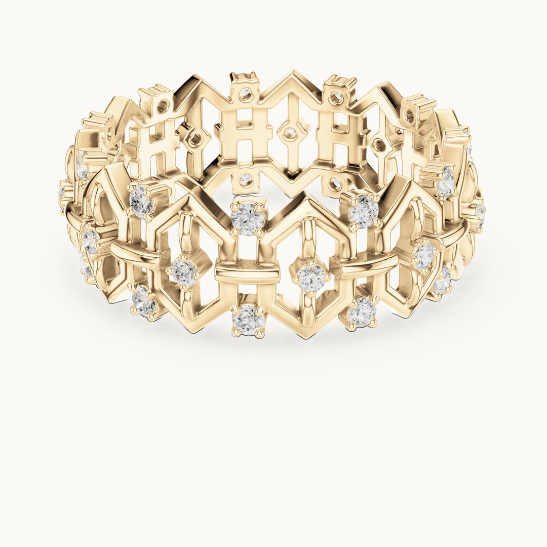 Round lab-grown diamond openwork full eternity band in yellow gold, 0.308 CT TW, view 4