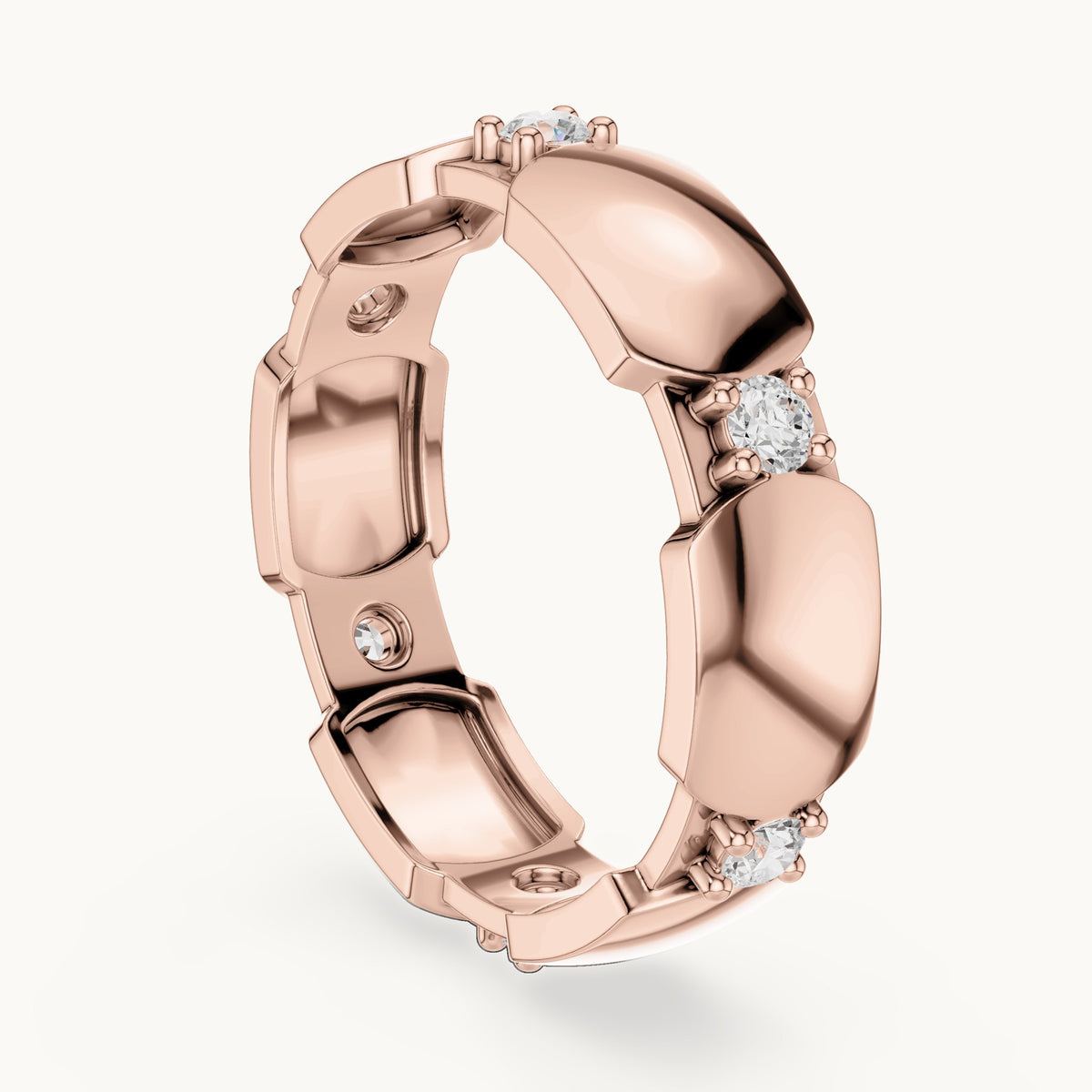 Round lab-grown diamond station full eternity band in rose gold, 0.21 CT TW, view 1