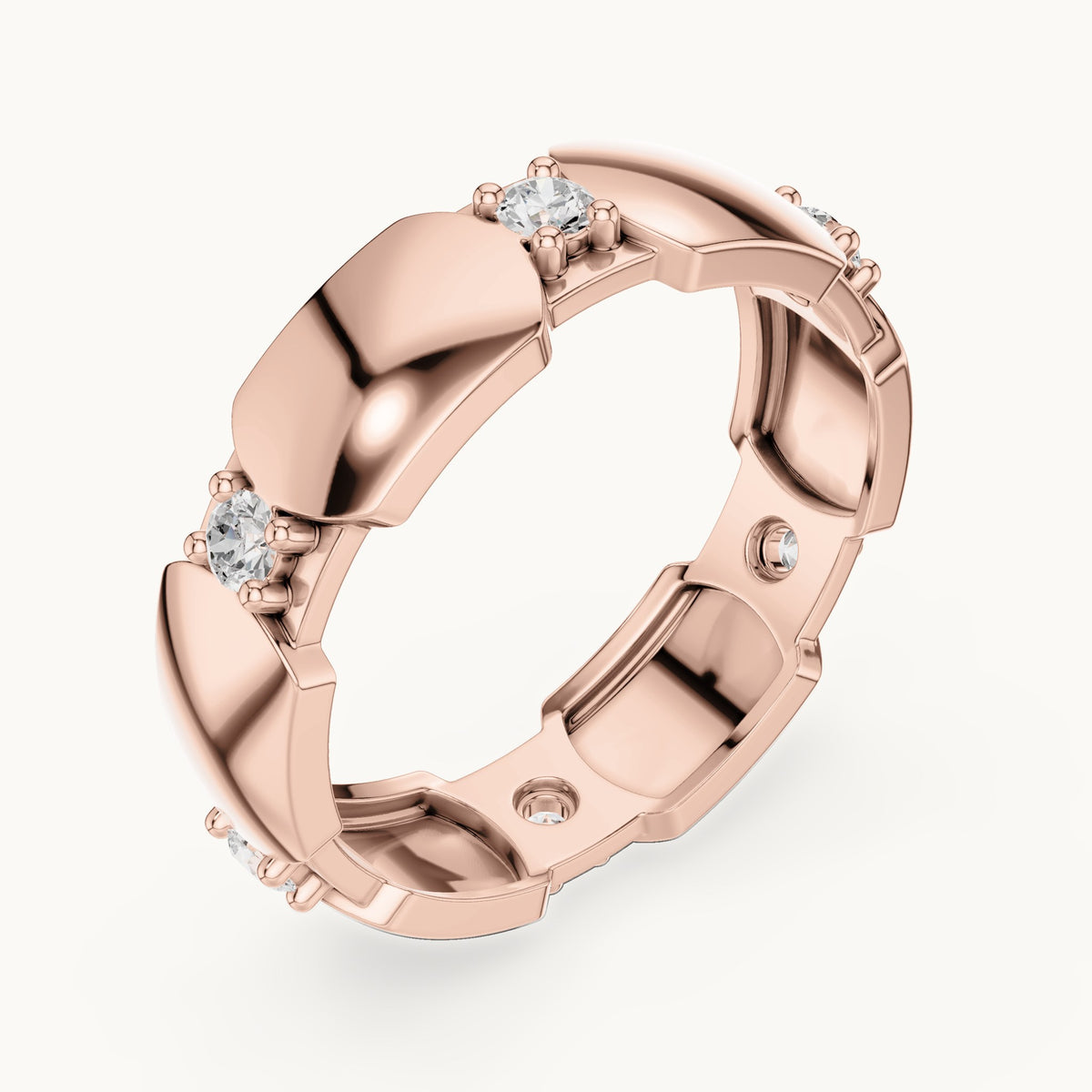 Round lab-grown diamond station full eternity band in rose gold, 0.21 CT TW, view 2
