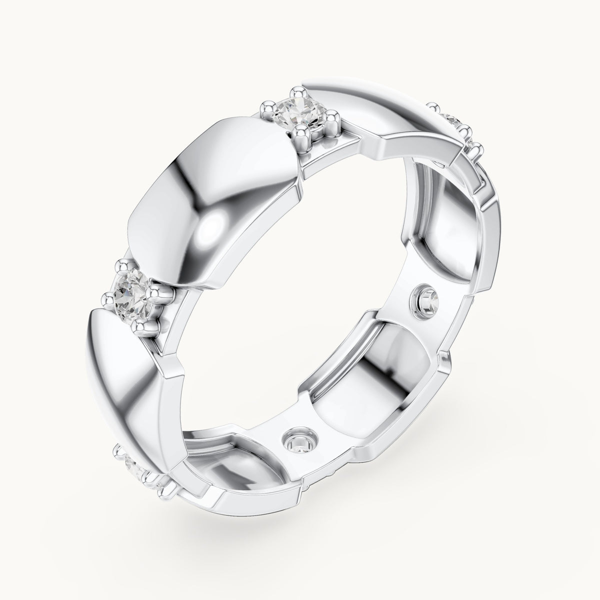 Round lab-grown diamond station full eternity band in white gold, 0.21 CT TW, view 2