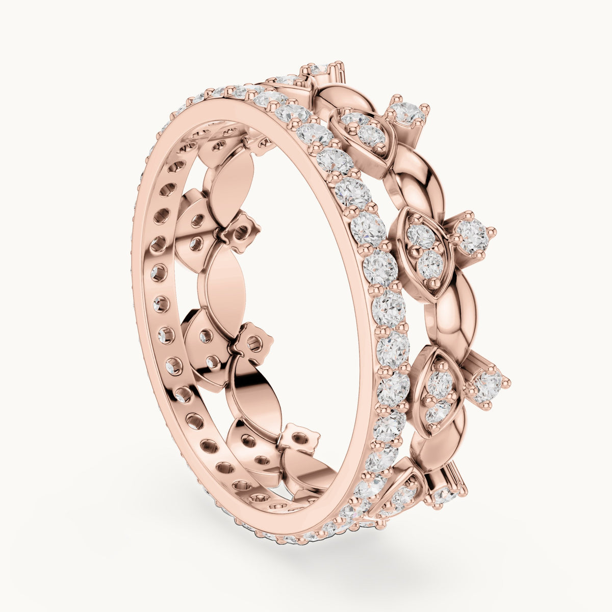 Round lab-grown diamond crown ring in rose gold, 0.835 CT TW, view 1