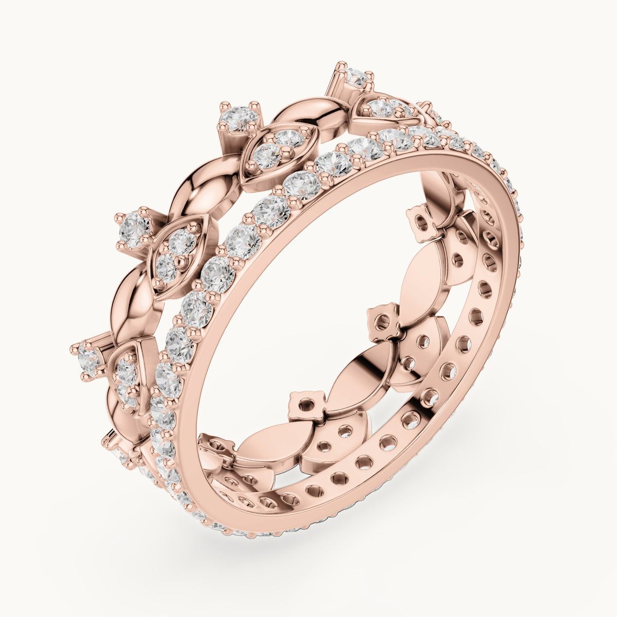 Round lab-grown diamond crown ring in rose gold, 0.835 CT TW, view 2