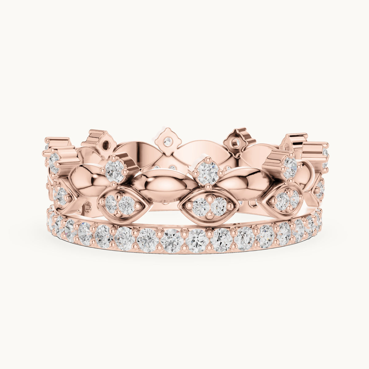 Round lab-grown diamond crown ring in rose gold, 0.835 CT TW, view 3