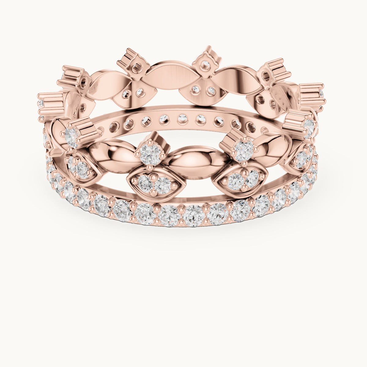 Round lab-grown diamond crown ring in rose gold, 0.835 CT TW, view 4