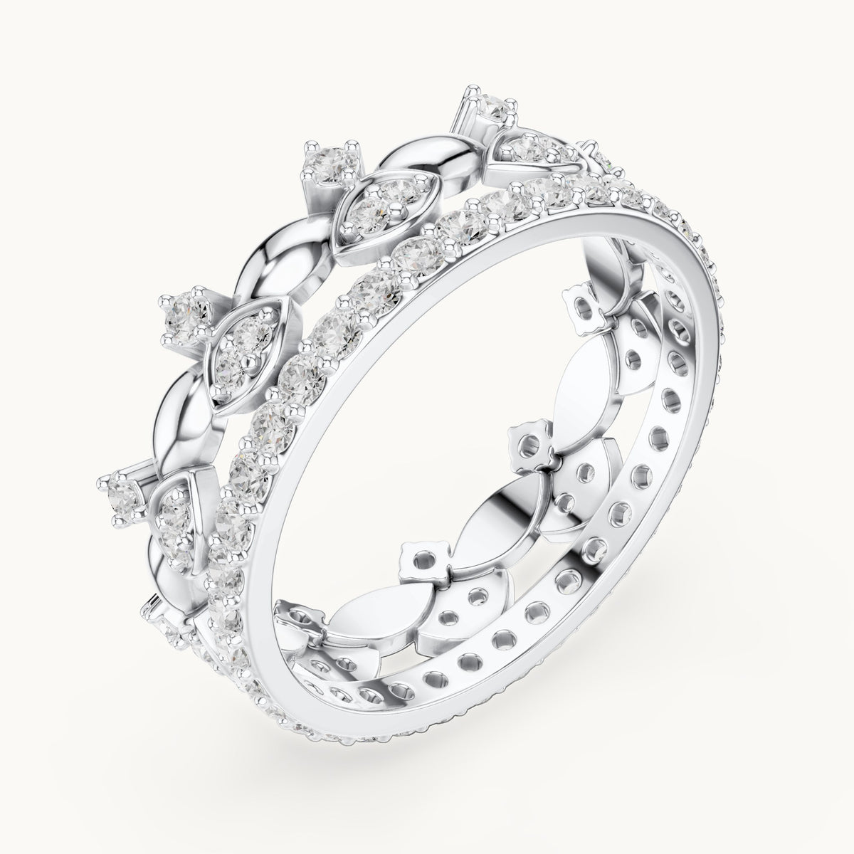 Round lab-grown diamond crown ring in white gold, 0.835 CT TW, view 2