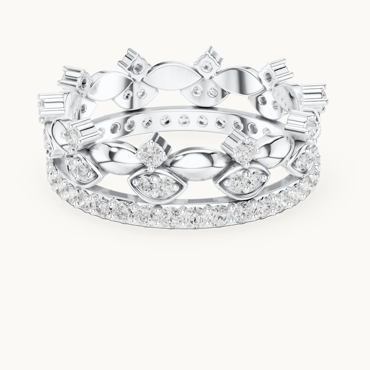 Round lab-grown diamond crown ring in white gold, 0.835 CT TW, view 4