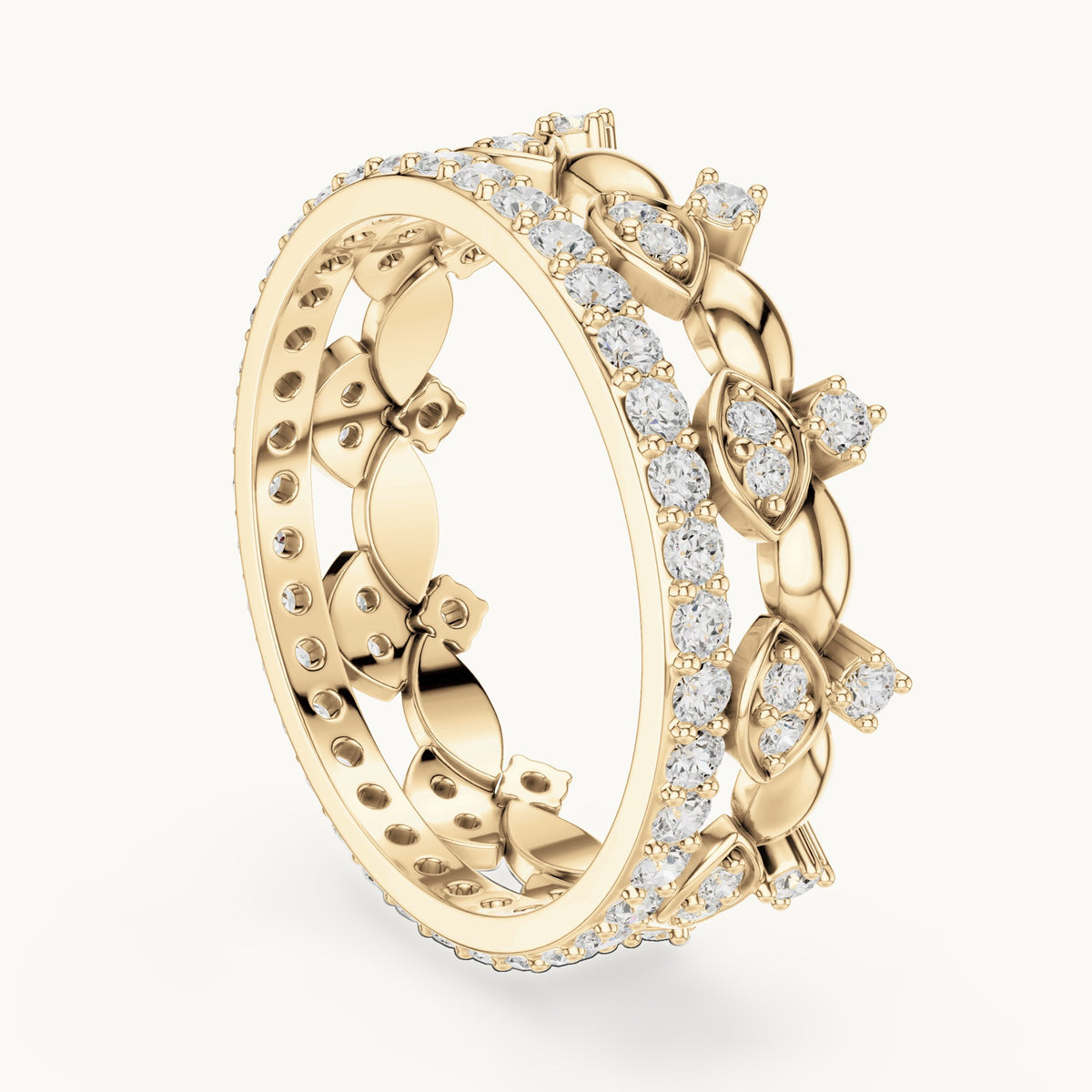 Round lab-grown diamond crown ring in yellow gold, 0.835 CT TW, view 1